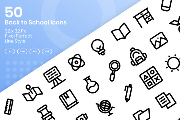 50 Back to School Icons - Line Graphics